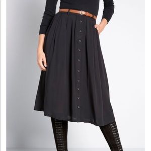 Black Button Front Midi Skirt (ModCloth)